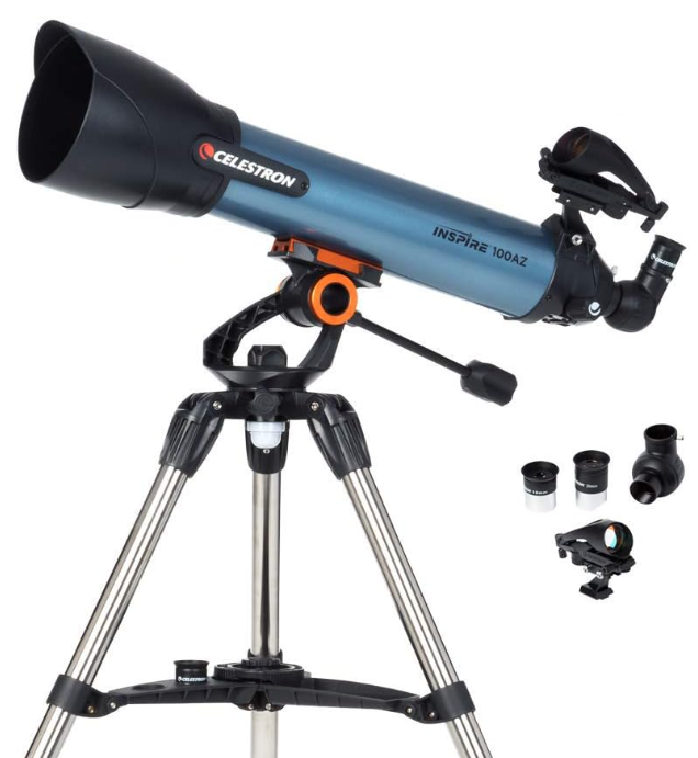 Celestron Inspire 100AZ refractor telescope with tripod and accessories kit
