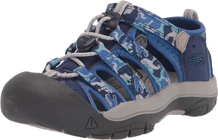 Blue and gray children's hiking sandal with secure straps