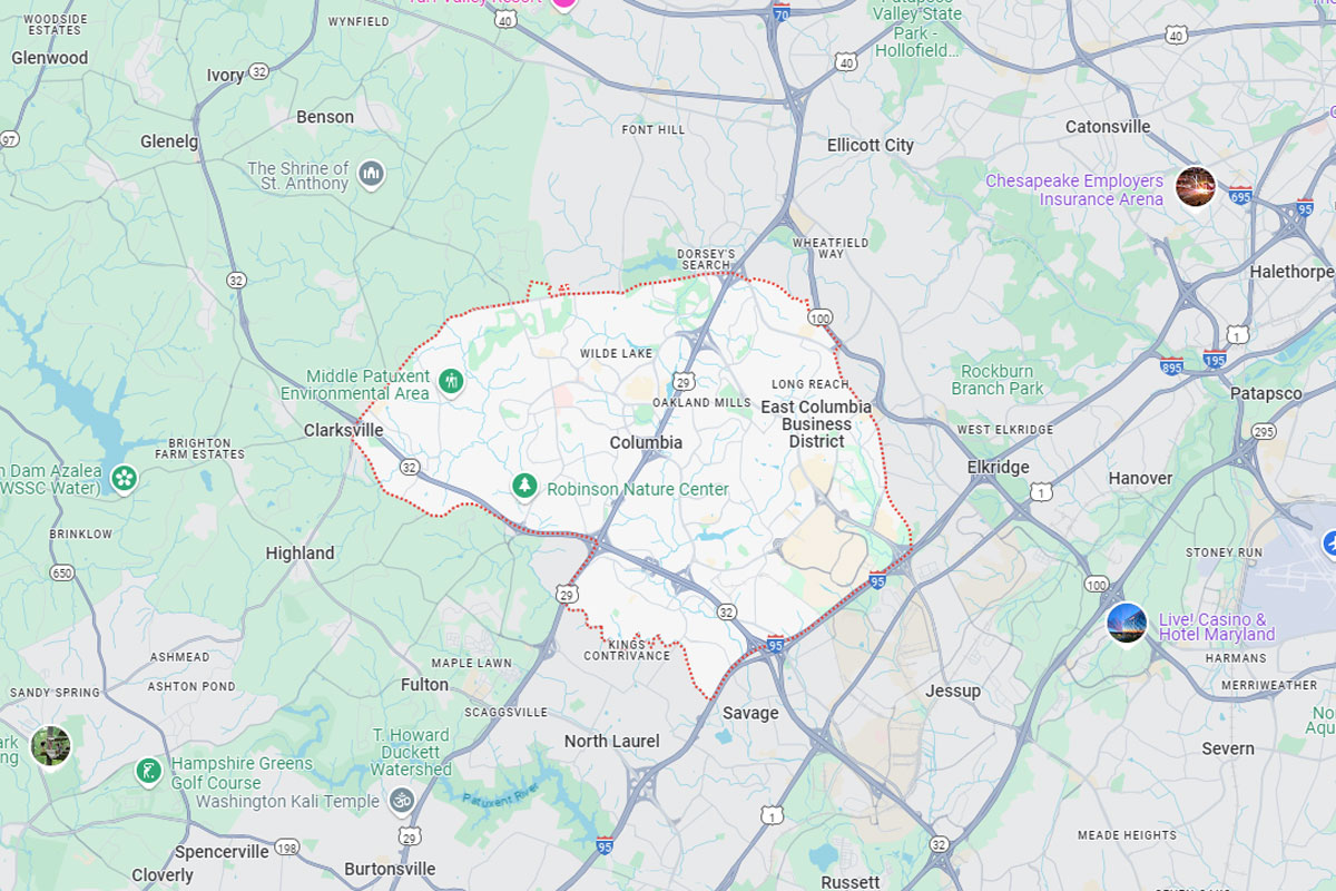 A Google Map of Columbia, Maryland