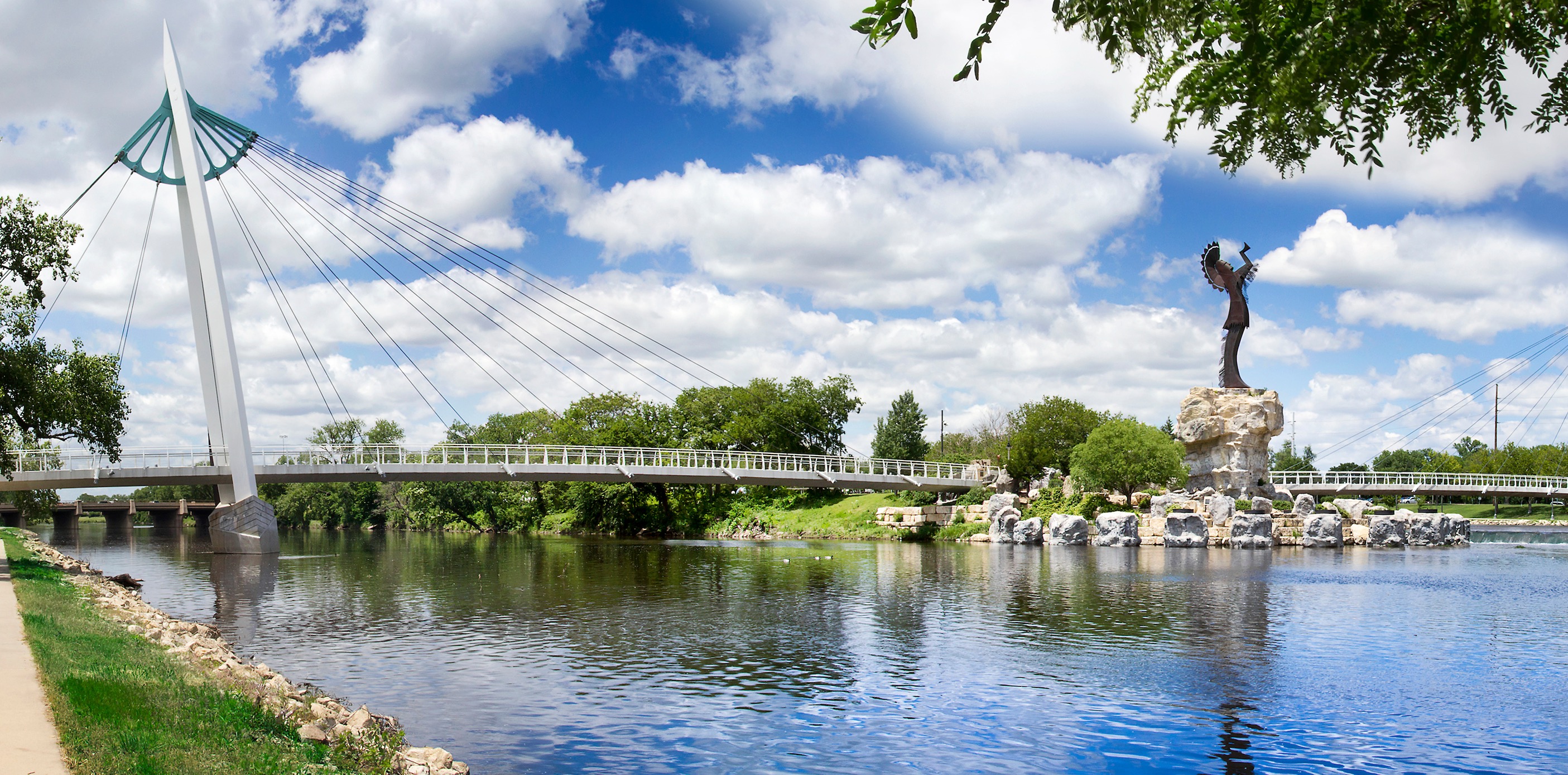 Keeper Of The Plains Statue and Bridge In Wichita Kansas