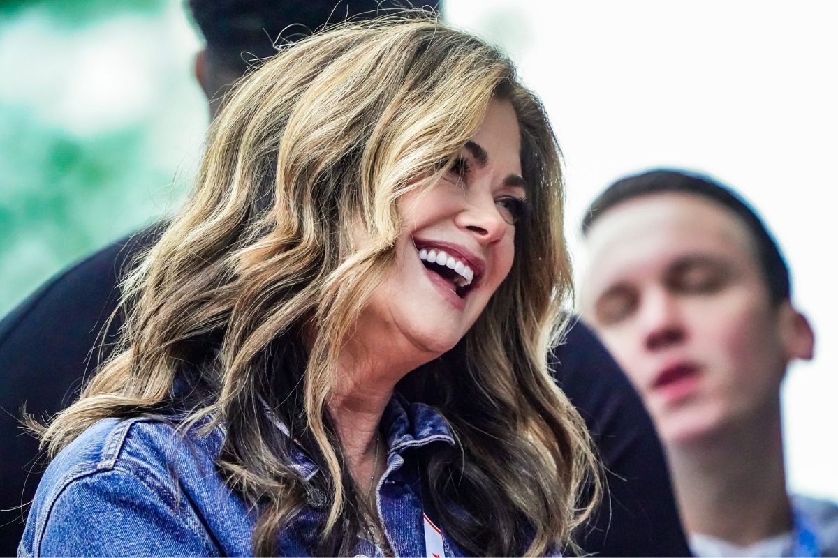 Kathy Ireland walks the red carpet on Sunday, May 25, 2025, ahead of the 109th running of the Indianapolis 500 at Indianapolis Motor Speedway.