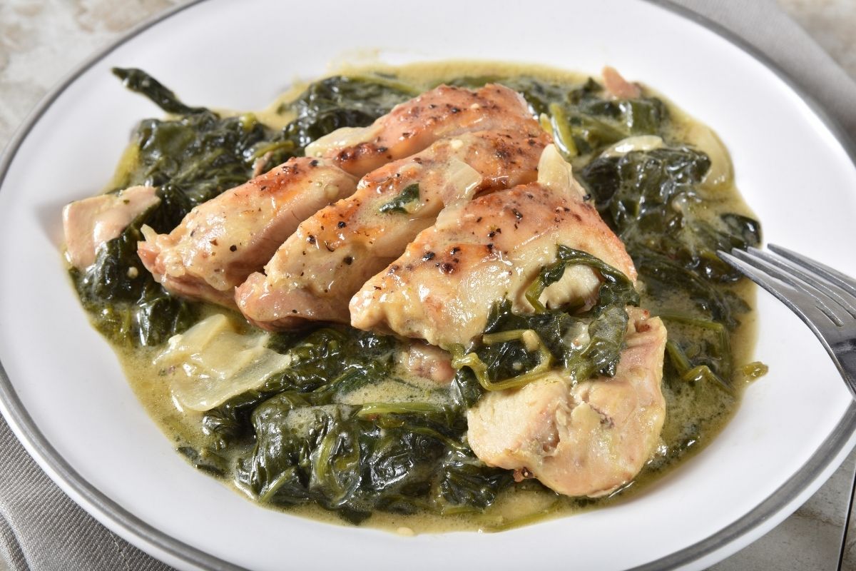 Chicken Florentine served on plate.