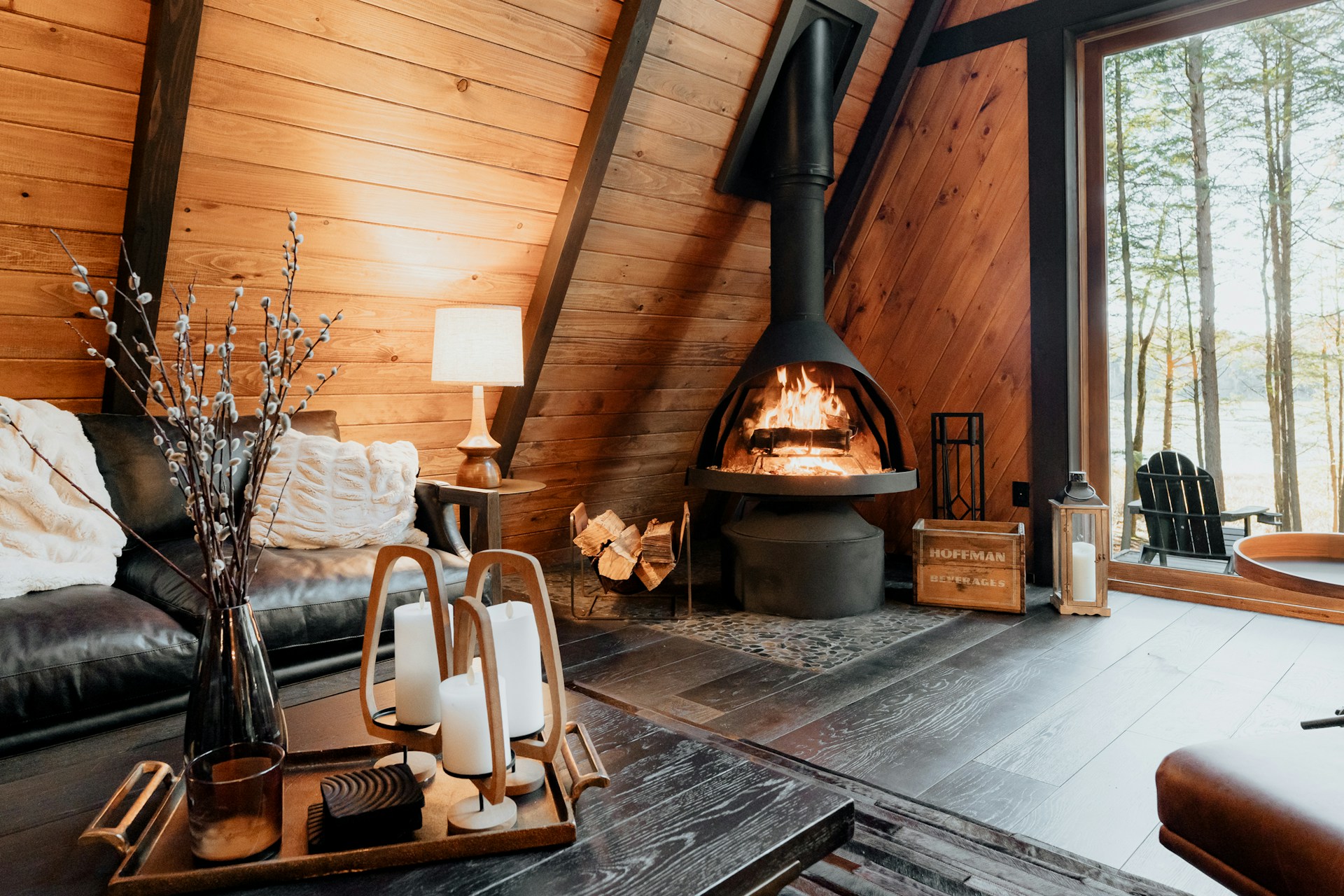 cozy living room with fire
