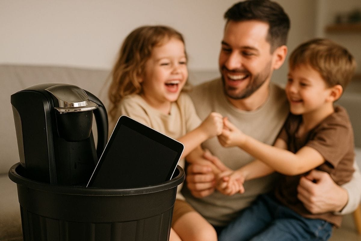 binned-phone-and-coffee-maker / cutting caffeine and screens