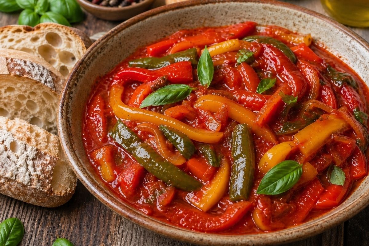 Peperonata side with crusty bread.