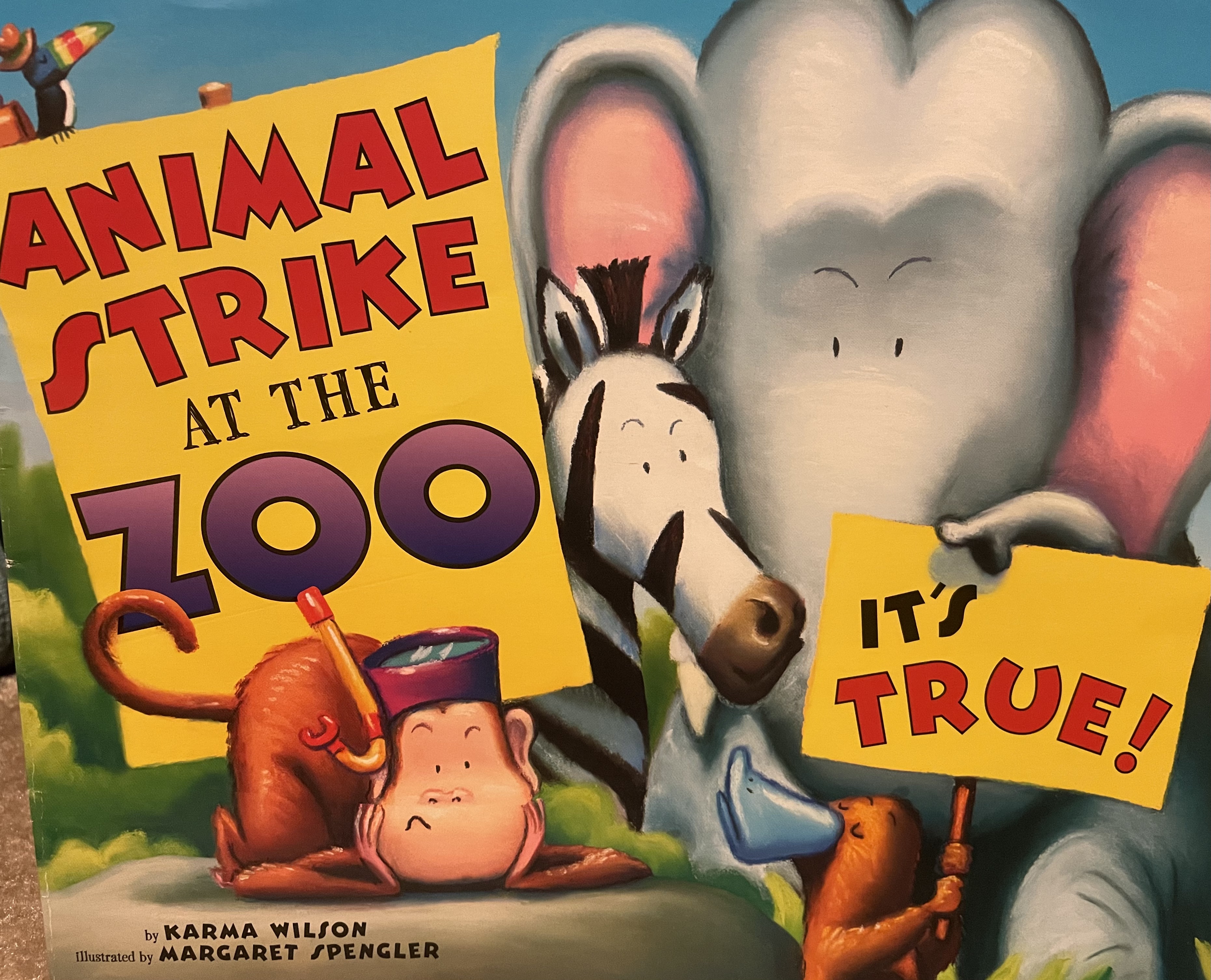 Animal Strike at the Zoo children's book cover illustrated by Margaret Spengler