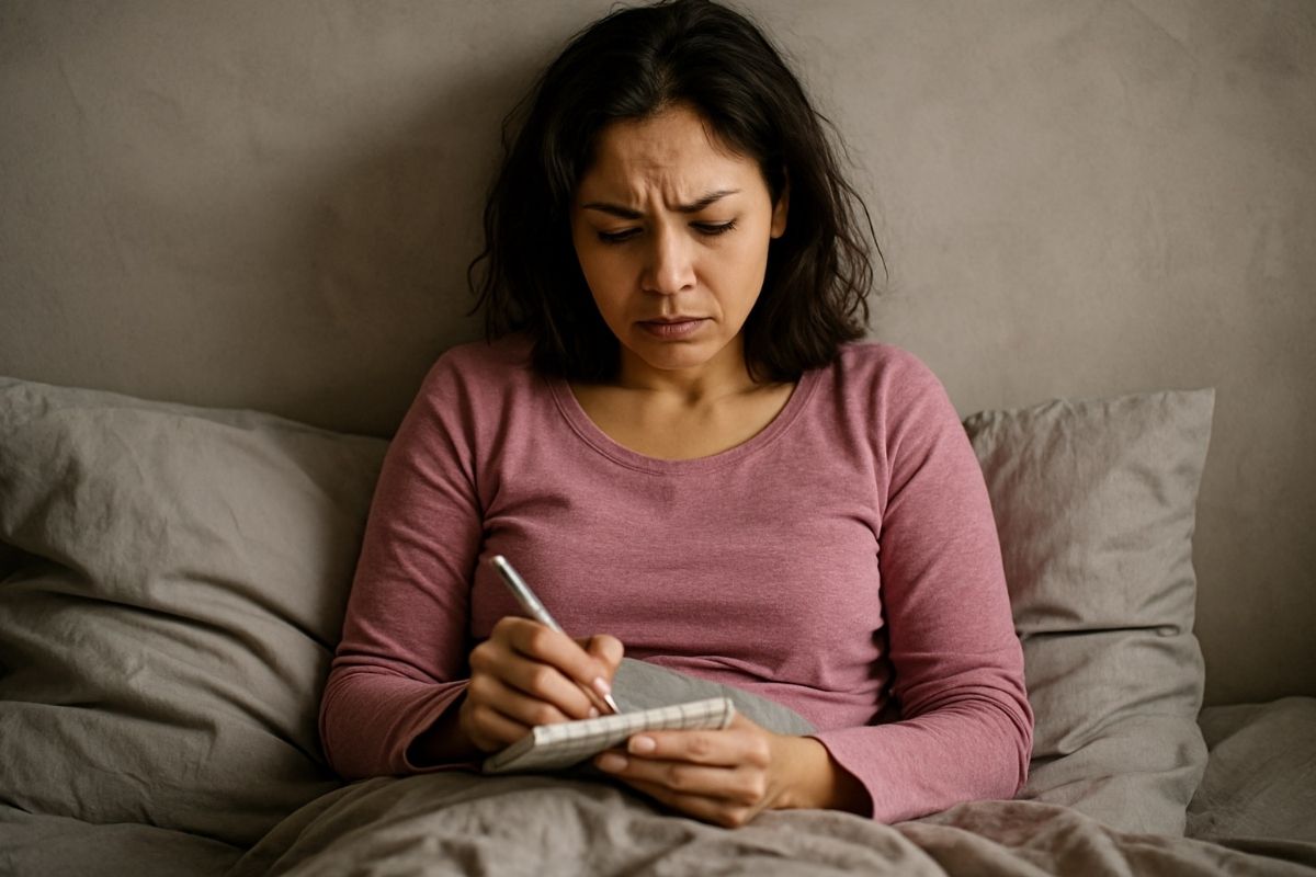 woman-writing-in-bed / better sleep