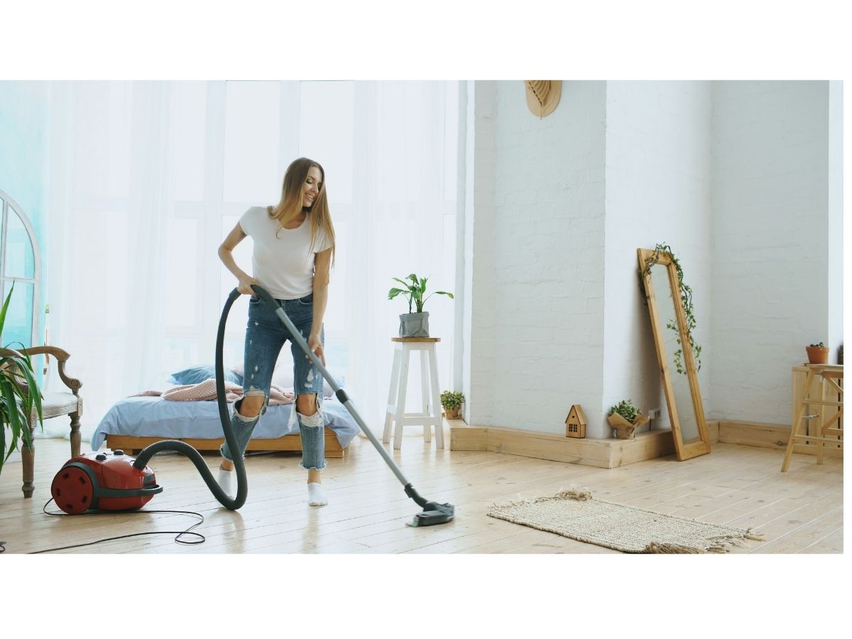 woman cleaning home