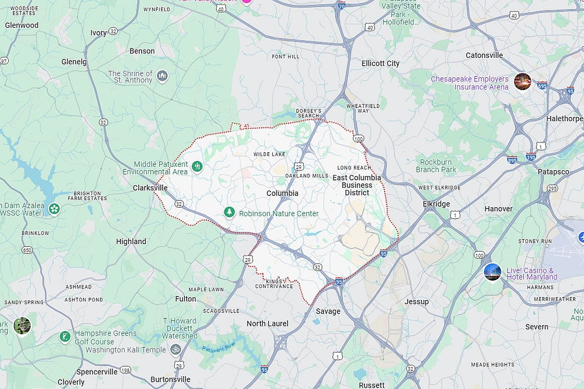A Google Map of Columbia, Maryland