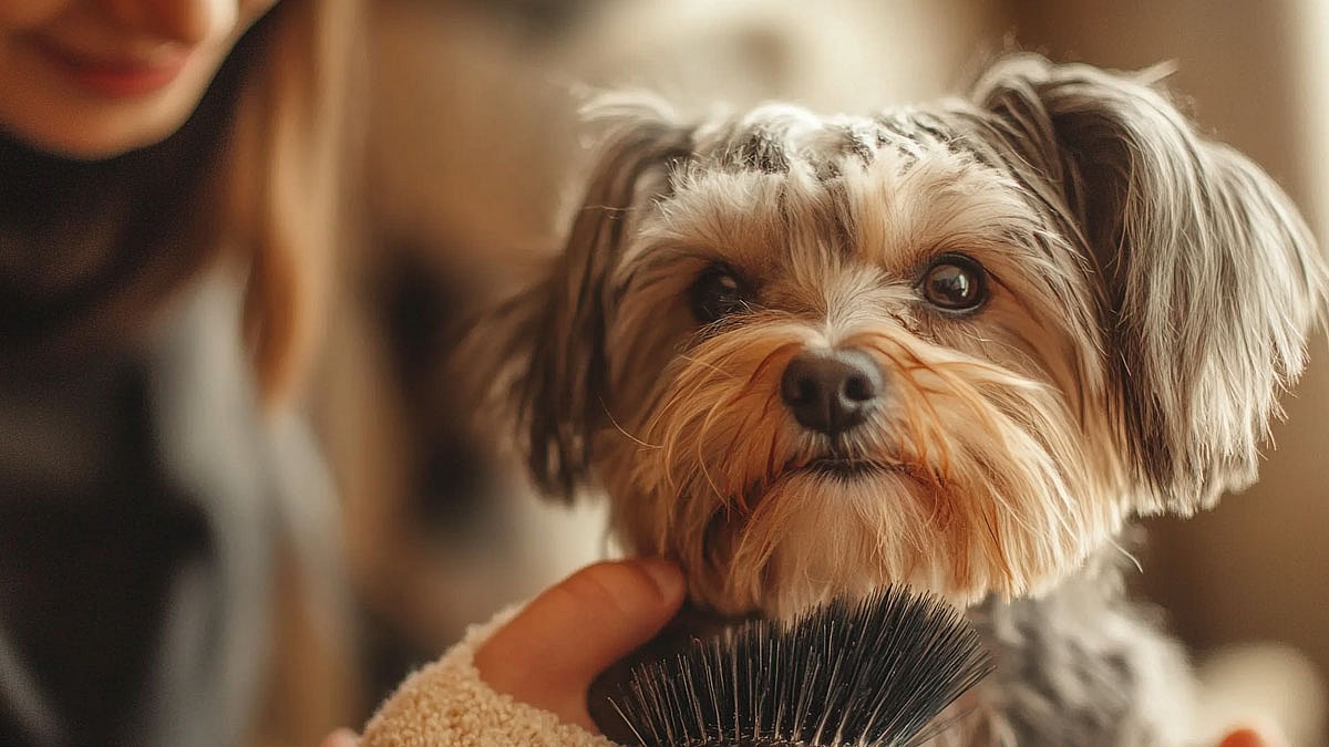 Brushing a little dog
