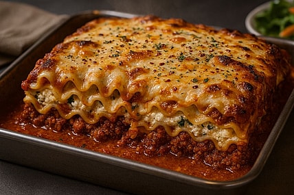 Freshly cooked lasagna
