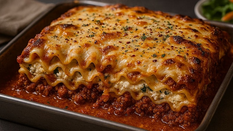 Freshly cooked lasagna