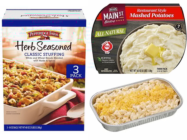 Costco Side Dishes mac and cheese mashed potatoes stuffing