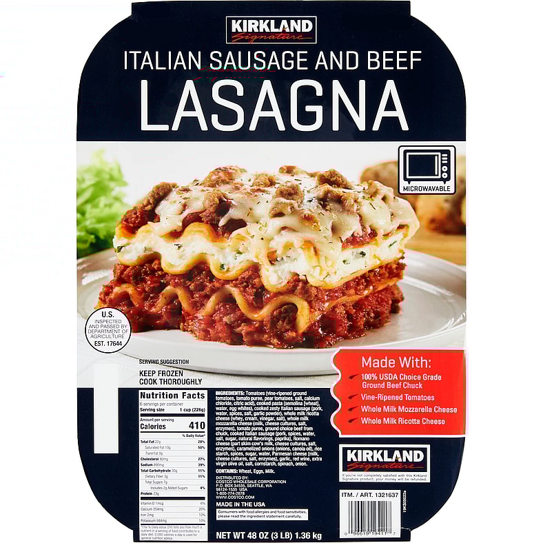 Kirkland Signature Italian Sausage & Beef Lasagna