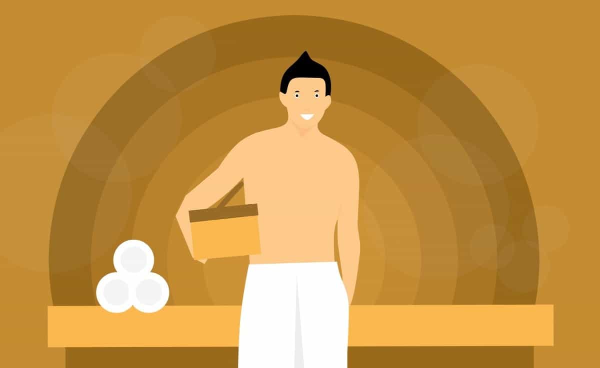 cartoon healthy man in sauna