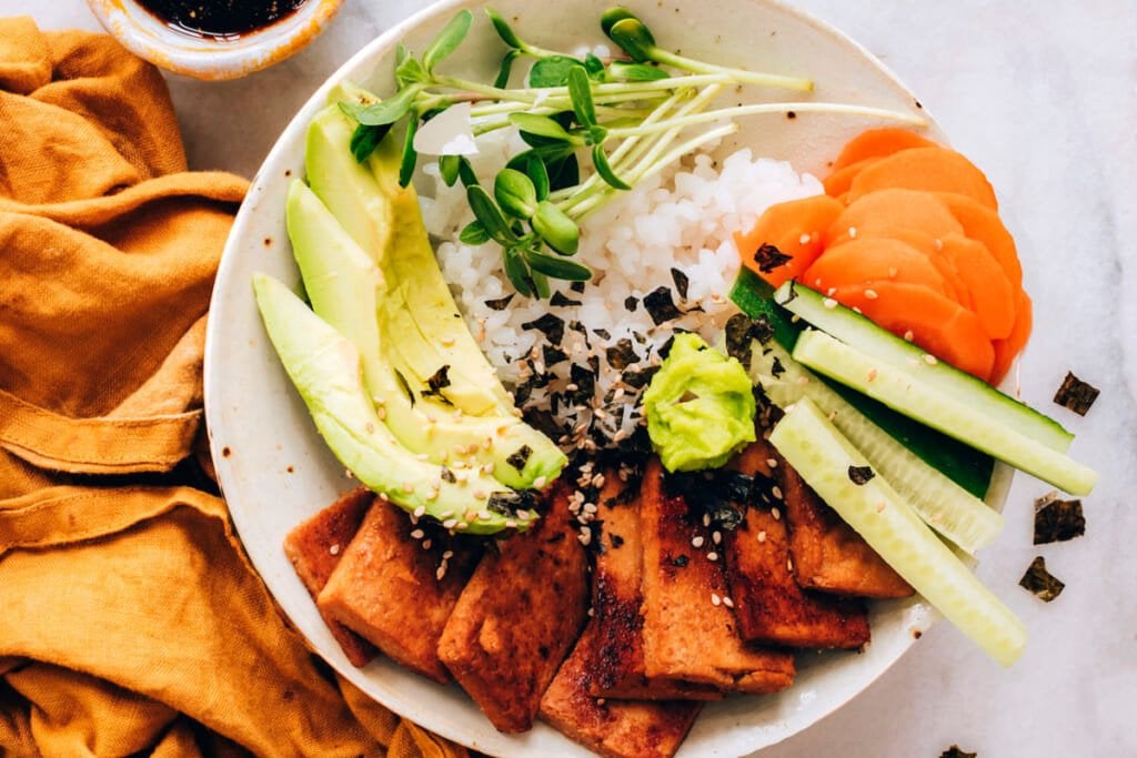 Vegan Sushi Bowl With Ginger Marinated Tofu Recipe