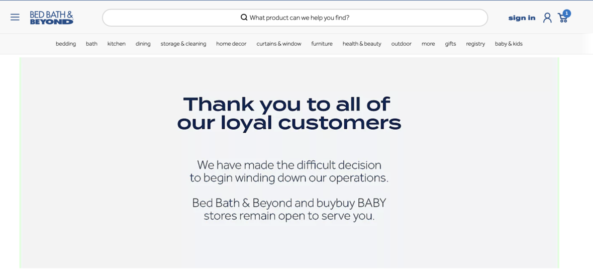 Bed Bath & Beyond is going out of business