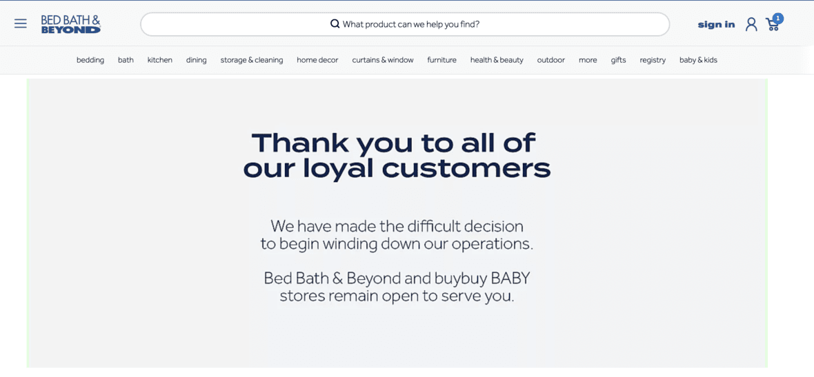 Bed Bath & Beyond is going out of business