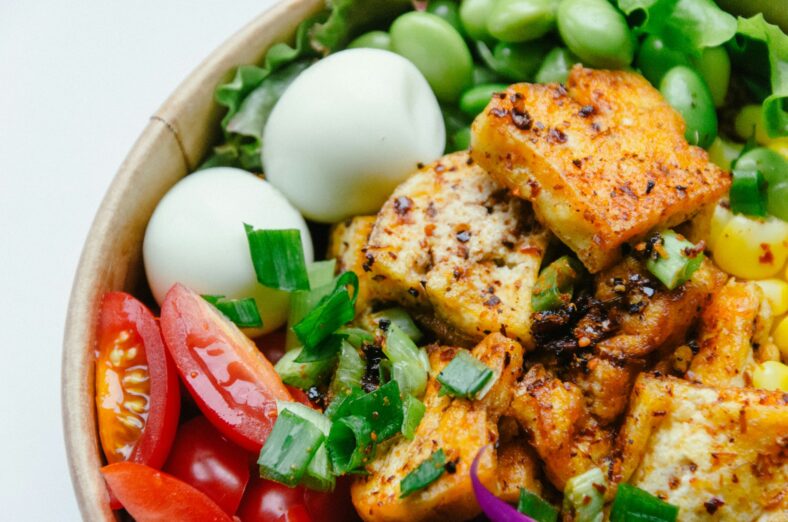 tofu salad with beans and greens
