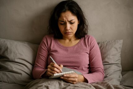 woman-writing-in-bed / better sleep