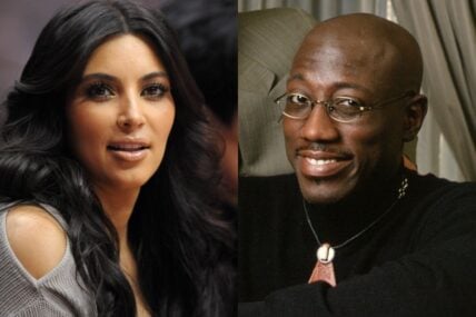 Left: Jan 18, 2012; Los Angeles, CA, USA; Kim Kardashian reacts during the NBA game between the Dallas Mavericks and the Los Angeles Clippers at the Staples Center. / Right: Wesley Snipes in the 1995 action comedy \