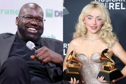 Left: SAN FRANCISCO, CALIFORNIA - SEPTEMBER 19: NBA Superstar & Philanthropist, Entrepreneur Shaquille O'Neal speaks onstage during TechCrunch Disrupt 2023 at Moscone Center on September 19, 2023 in San Francisco, California. / Right: Feb 2, 2025; Los Angeles, CA, USA; Sabrina Carpenter, winner of Best Pop Vocal Album and Best Pop Solo Performance for ‘Espresso,’ at the 67th Annual Grammy Awards at Crypto.com Arena in Los Angeles on Sunday, Feb. 2, 2025.