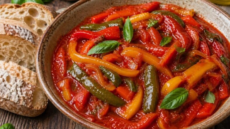 Peperonata side with crusty bread.