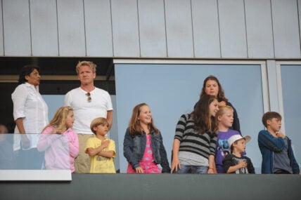 August 16, 2011; Carson, CA, USA; Television personality Gordon Ramsay watches as the Los Angeles Galaxy and CD Motagua walk