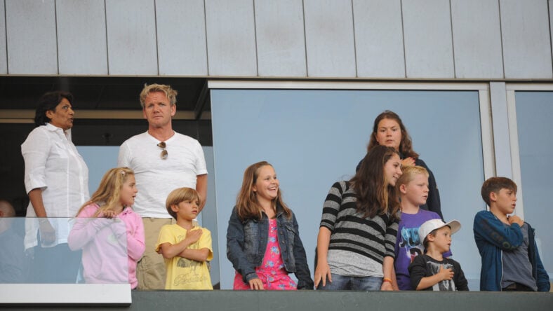 August 16, 2011; Carson, CA, USA; Television personality Gordon Ramsay watches as the Los Angeles Galaxy and CD Motagua walk